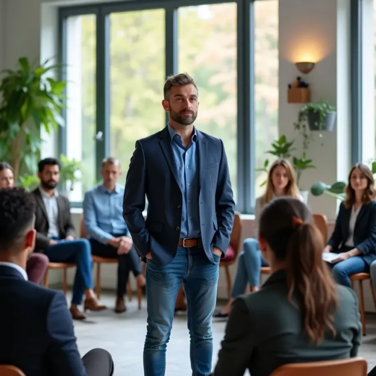 Groupe d’employés participant à une séance d’hypnothérapie conviviale et interactive, favorisant la cohésion et l’harmonie en milieu professionnel.